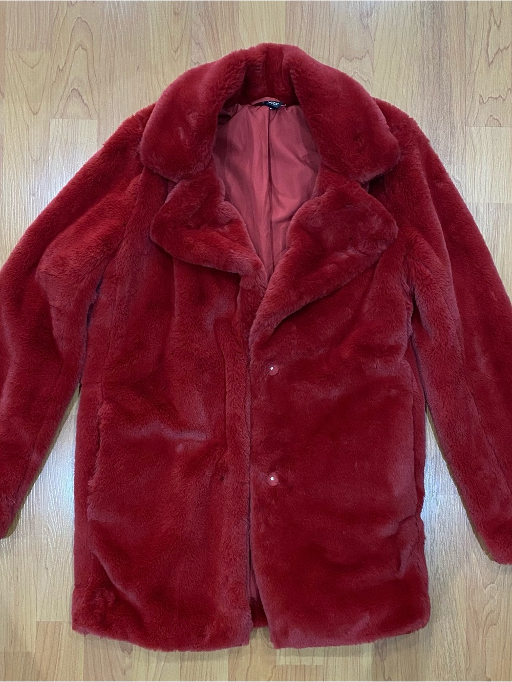 H&M Plush Teddy Coat in Deep Red